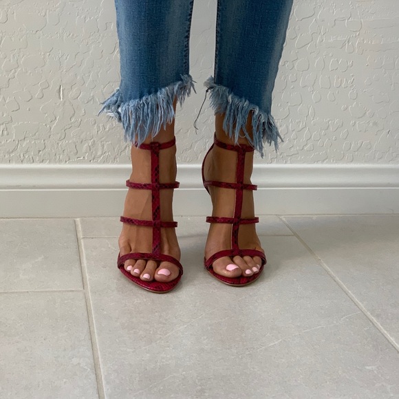 NIB Snake Print Strappy Caged High Heel Sandal - Picture 8 of 8